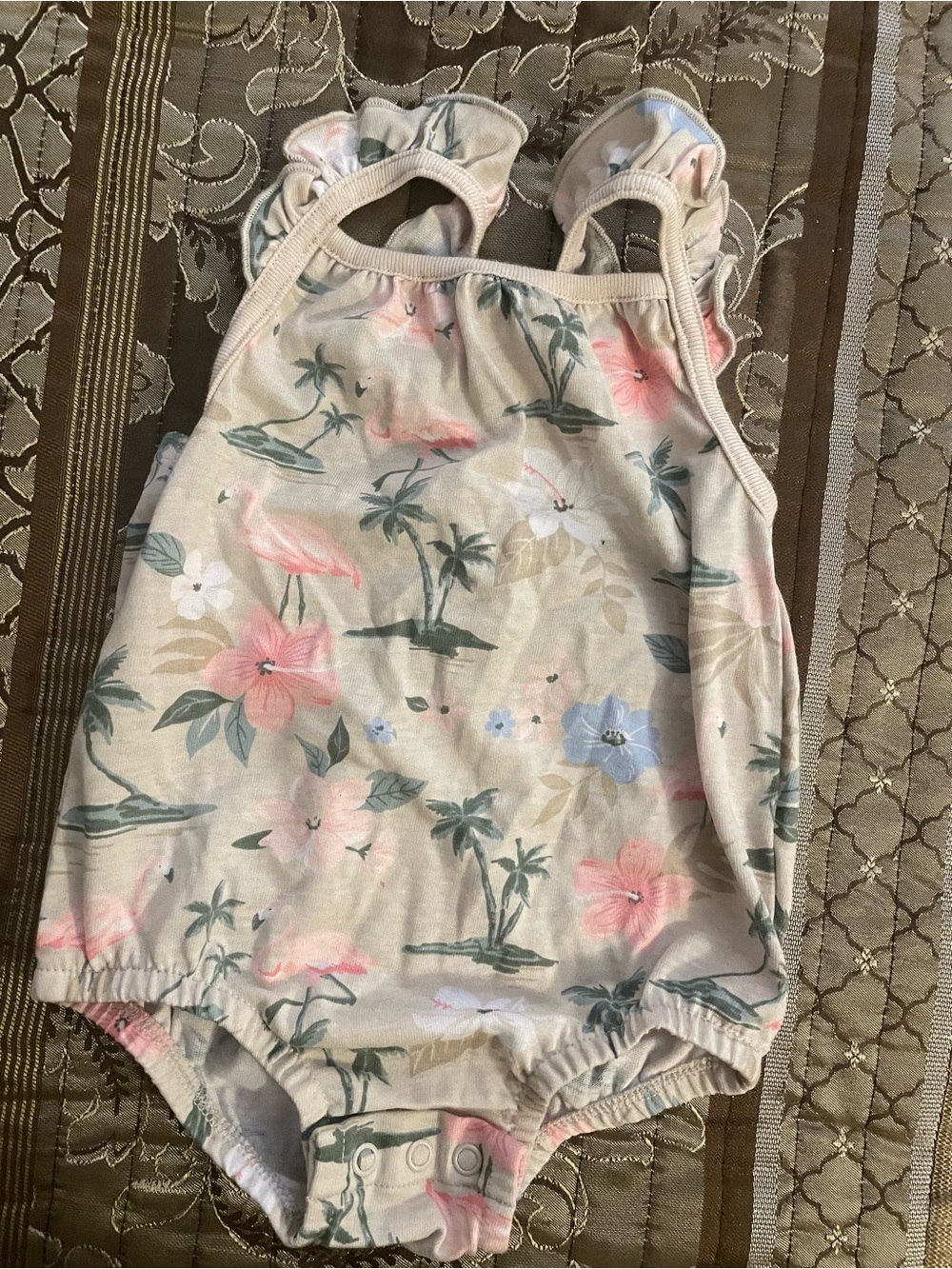 Garanimals Cream Floral & Flamingo Baby One-Piece